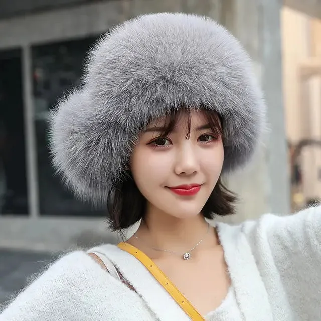 Fox Fur Hats Women Aviator Trapper Snow Caps Earflap Fur Bomber Hat