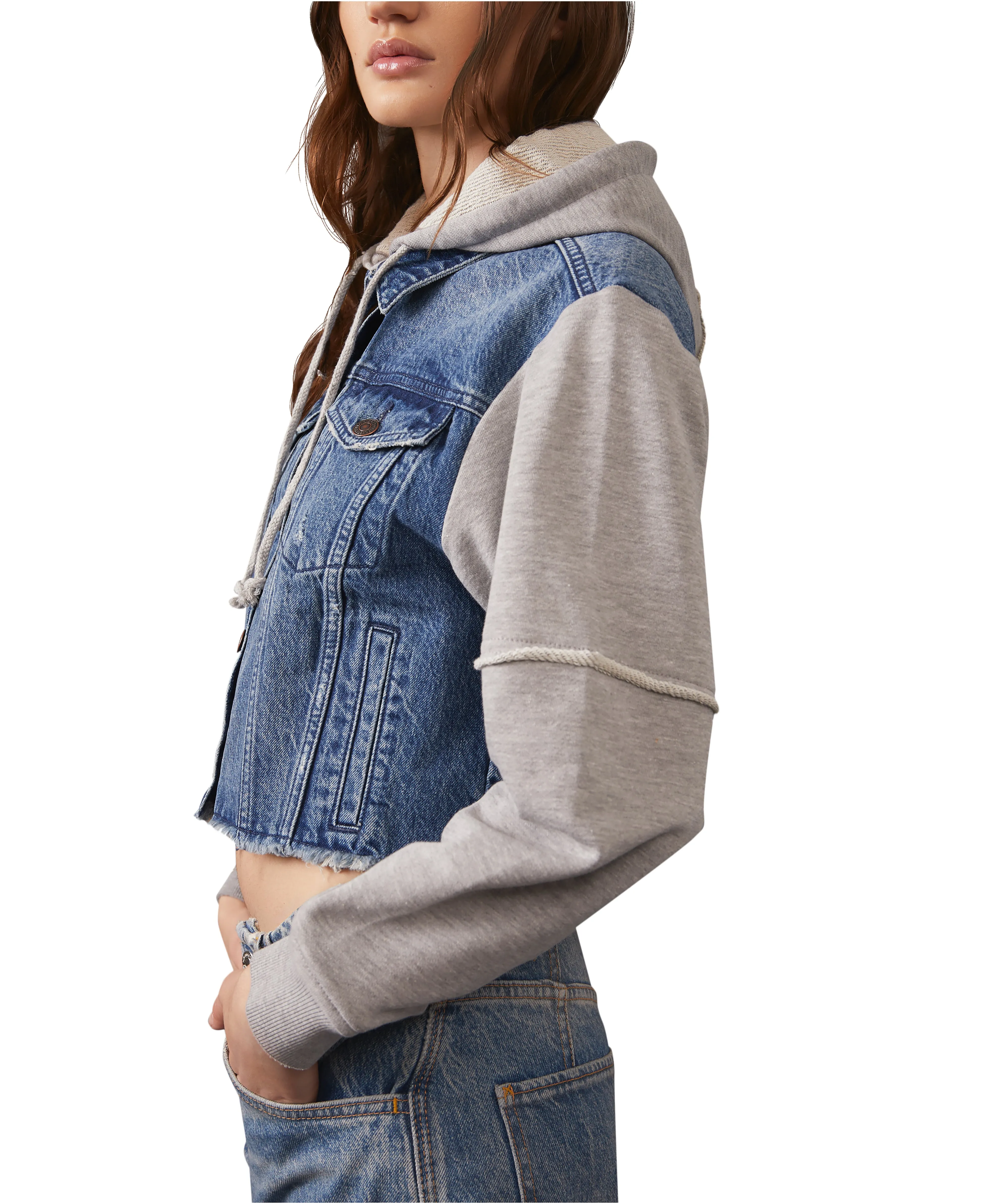 Free People Throwback Denim Knit Jacket