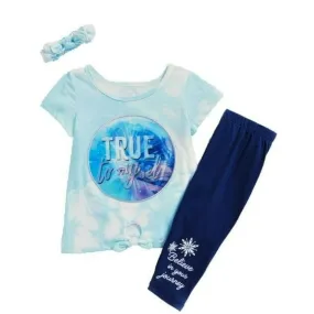 Girl's Frozen 3-Pc Elsa Tie Dye Graphic Print Top   Leggings   Headband Set