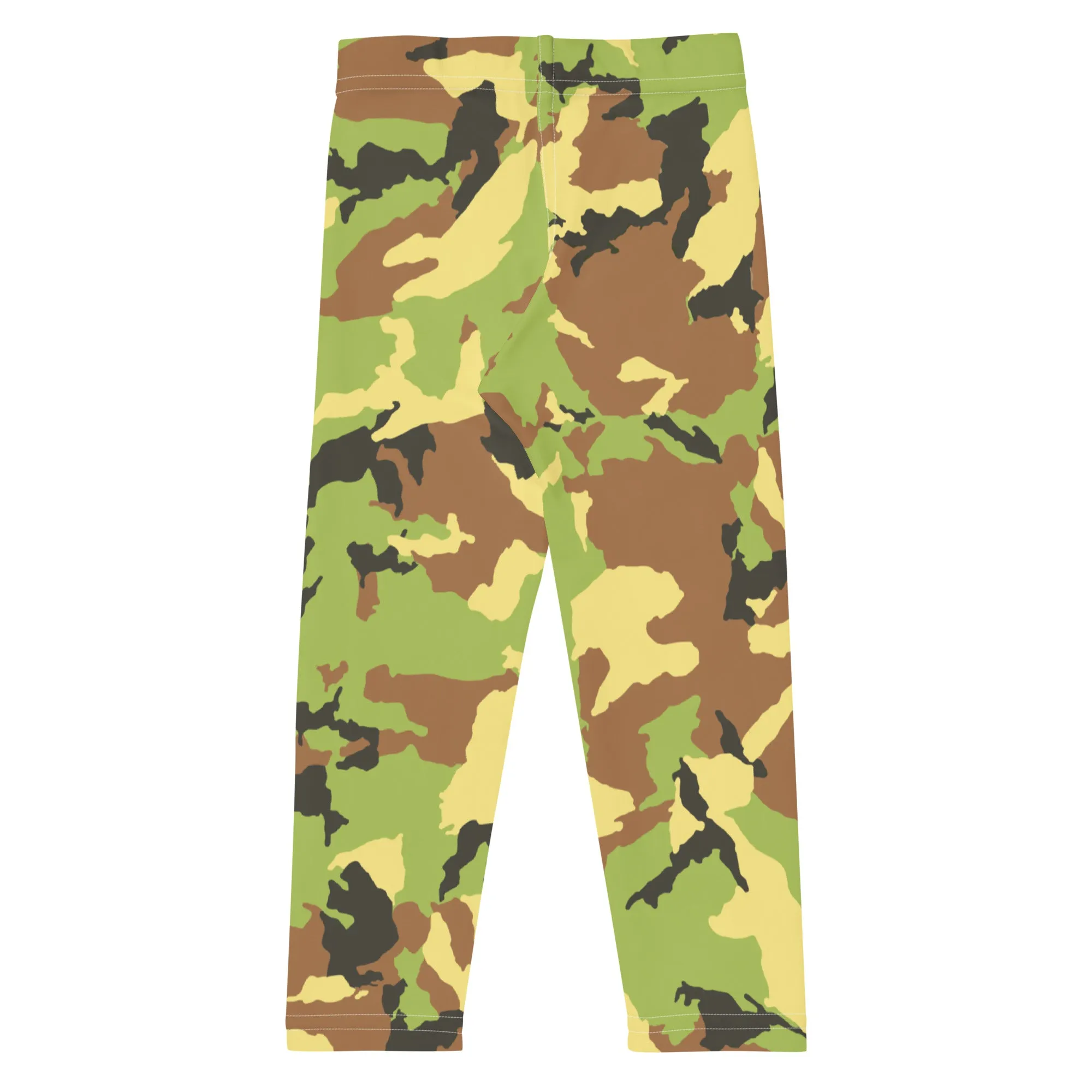 Green Camo Kid's Leggings, Kid's Camouflaged Military Print Leggings Elastic Fitness Tights- Made in USA/ EU