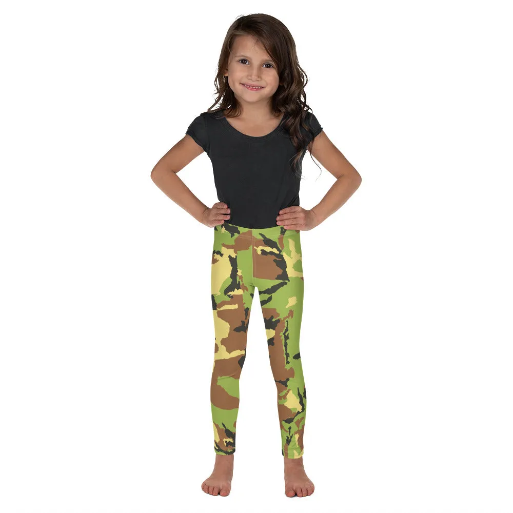 Green Camo Kid's Leggings, Kid's Camouflaged Military Print Leggings Elastic Fitness Tights- Made in USA/ EU