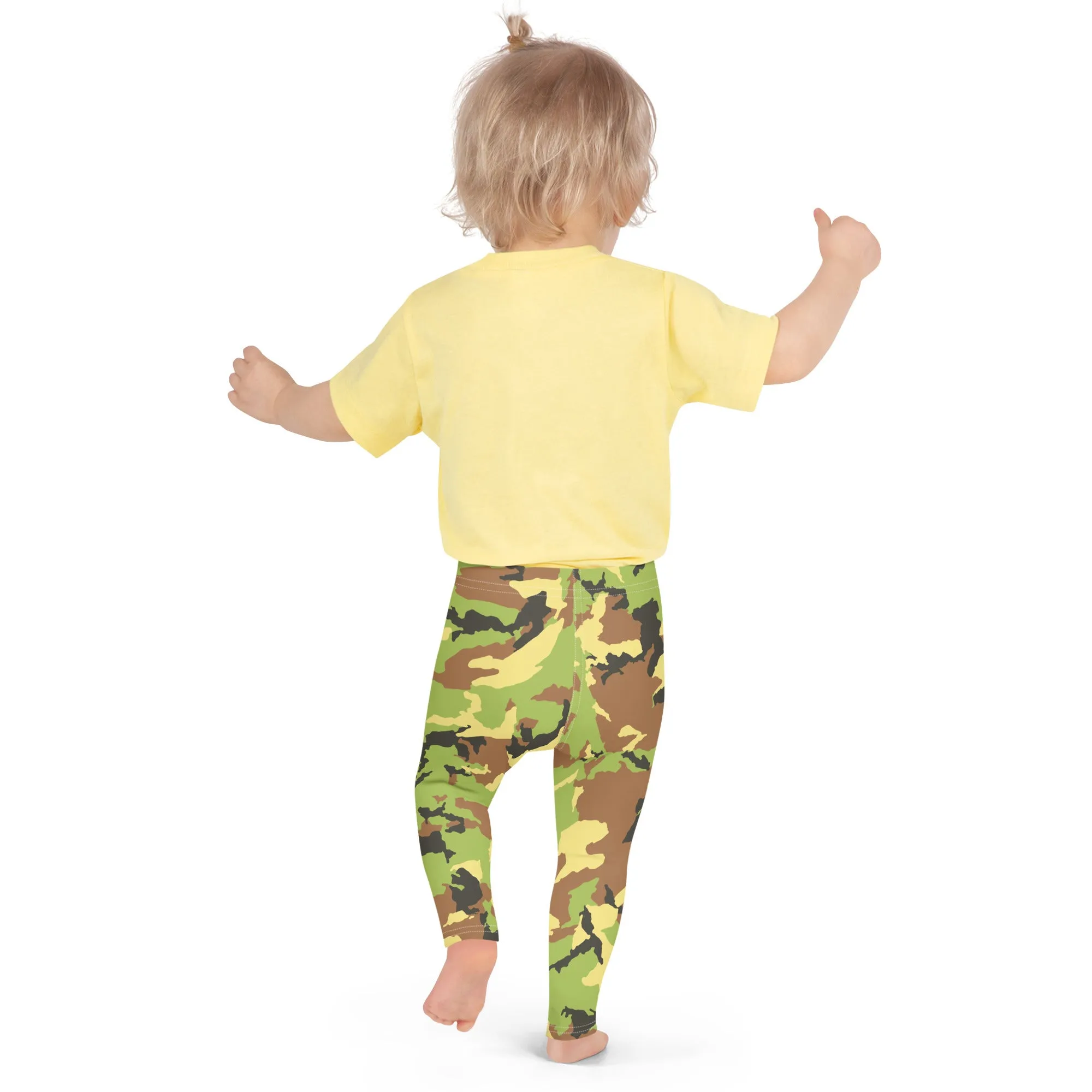 Green Camo Kid's Leggings, Kid's Camouflaged Military Print Leggings Elastic Fitness Tights- Made in USA/ EU