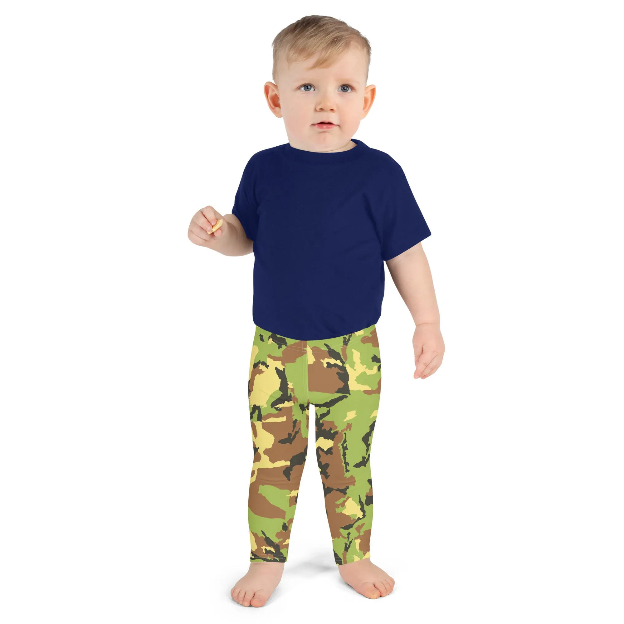 Green Camo Kid's Leggings, Kid's Camouflaged Military Print Leggings Elastic Fitness Tights- Made in USA/ EU