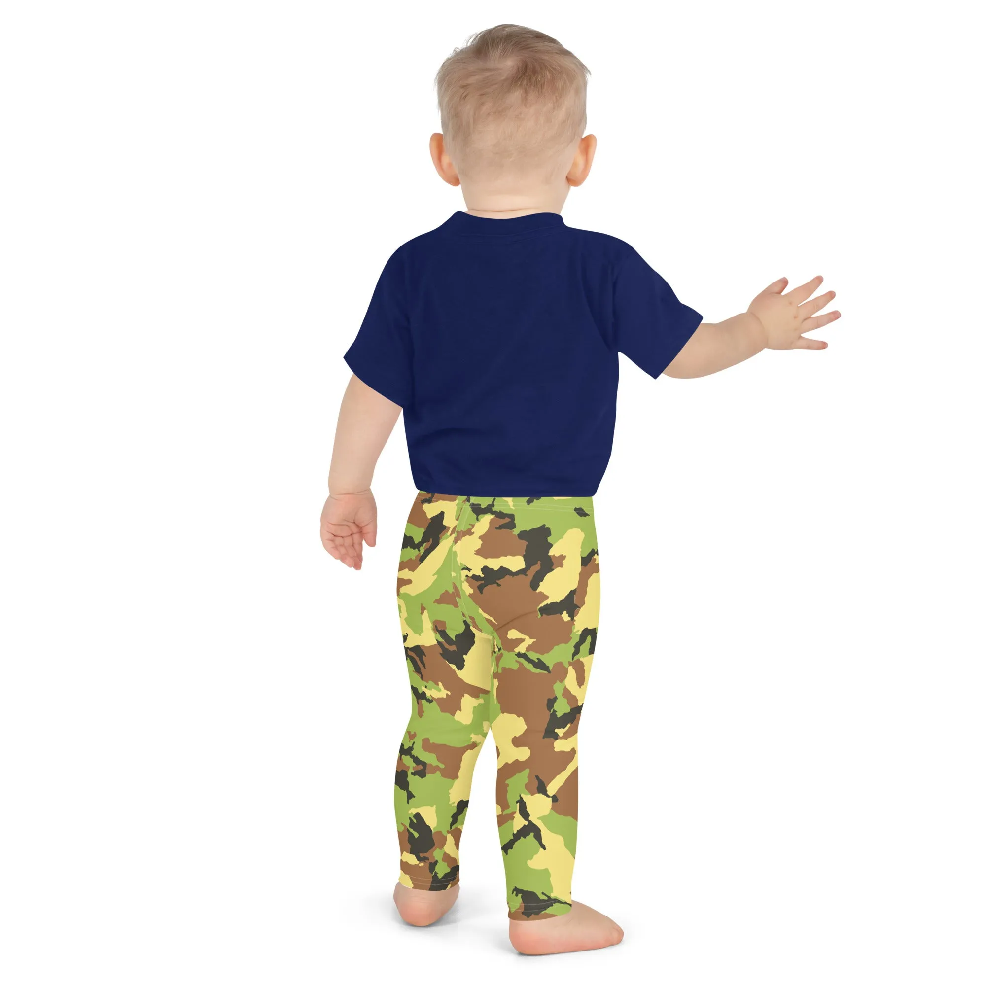 Green Camo Kid's Leggings, Kid's Camouflaged Military Print Leggings Elastic Fitness Tights- Made in USA/ EU