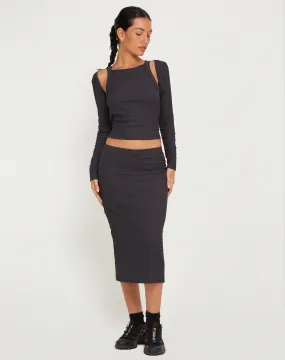 Hadley Midi Skirt in Crinkle Charcoal