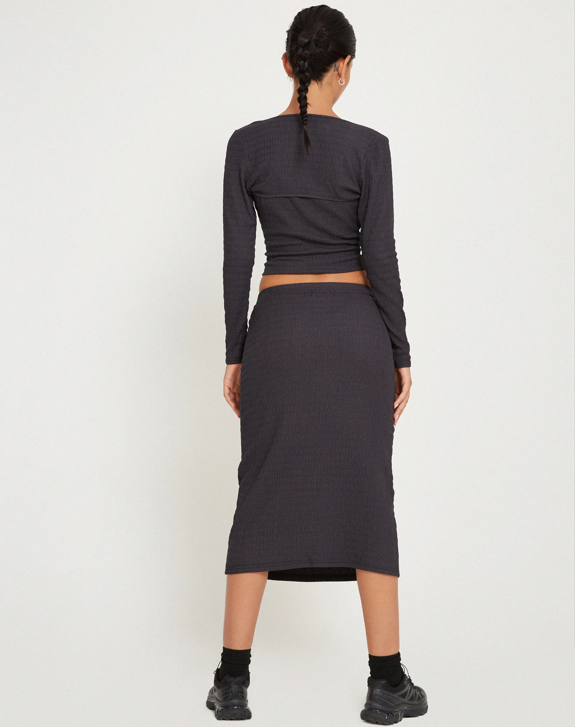 Hadley Midi Skirt in Crinkle Charcoal