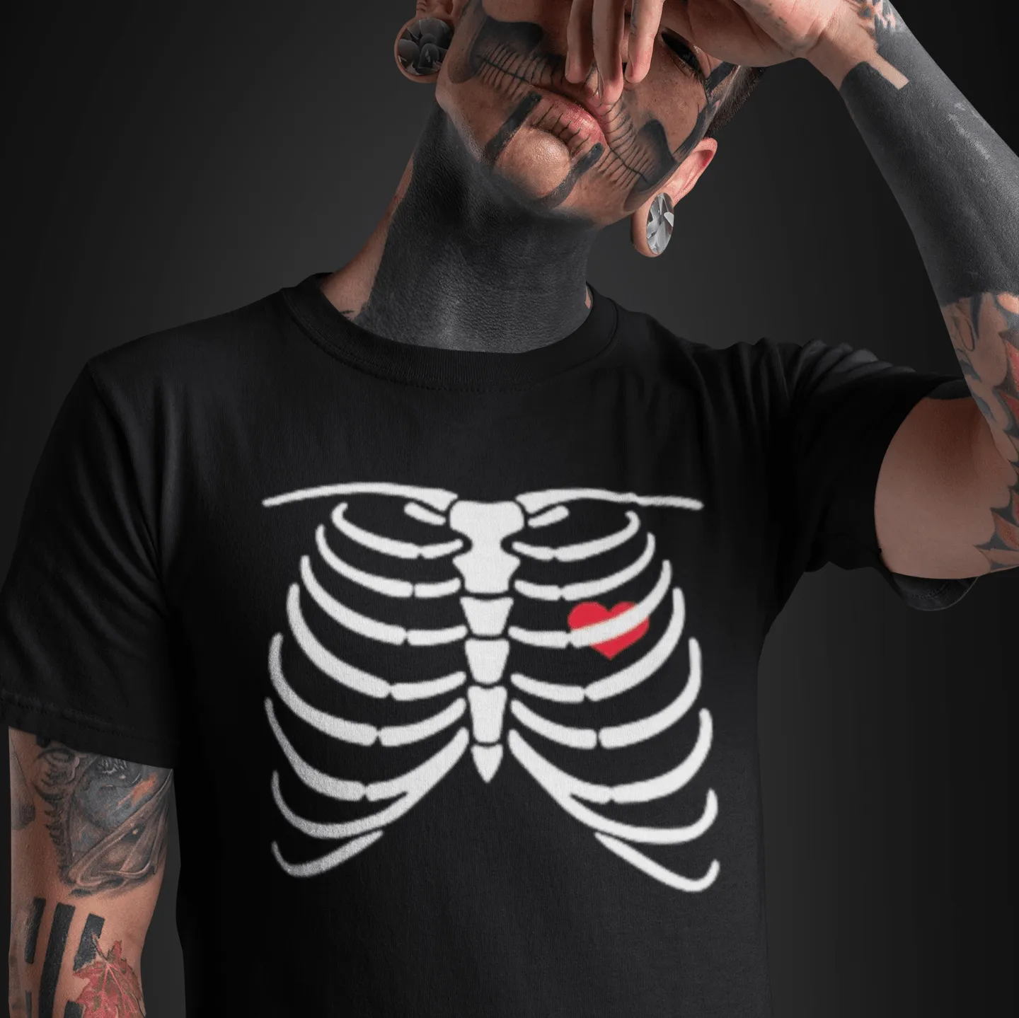 Halloween Tshirt Skeleton Heart Short Sleeve Ultra Soft Crew Neck Unisex Top