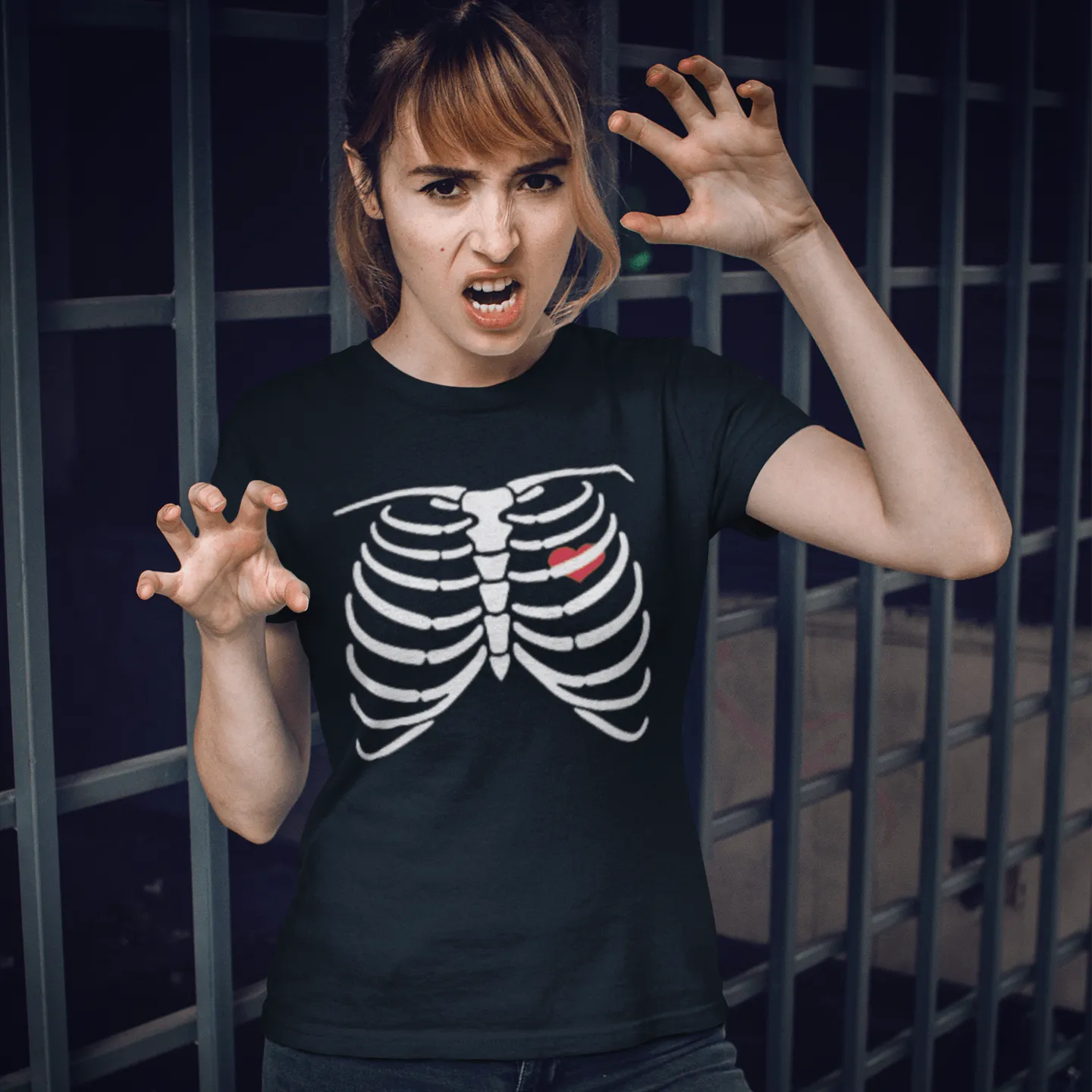 Halloween Tshirt Skeleton Heart Short Sleeve Ultra Soft Crew Neck Unisex Top