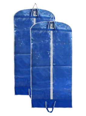 Heart Home Multiuses Non Woven Dust & Moistureproof Long Tranasparent Garment Cover With Zipper- Pack of 2 (Blue)-47HH01266