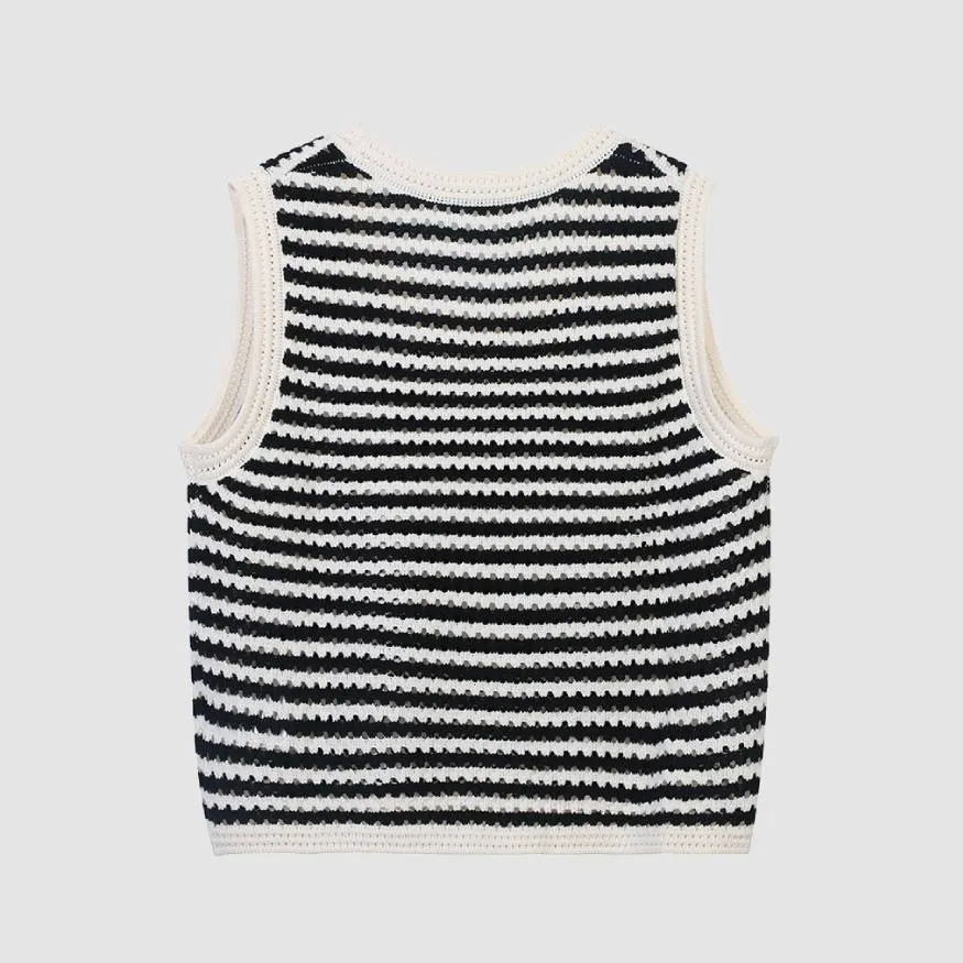 Hollow Breathable Striped Vest Sweater