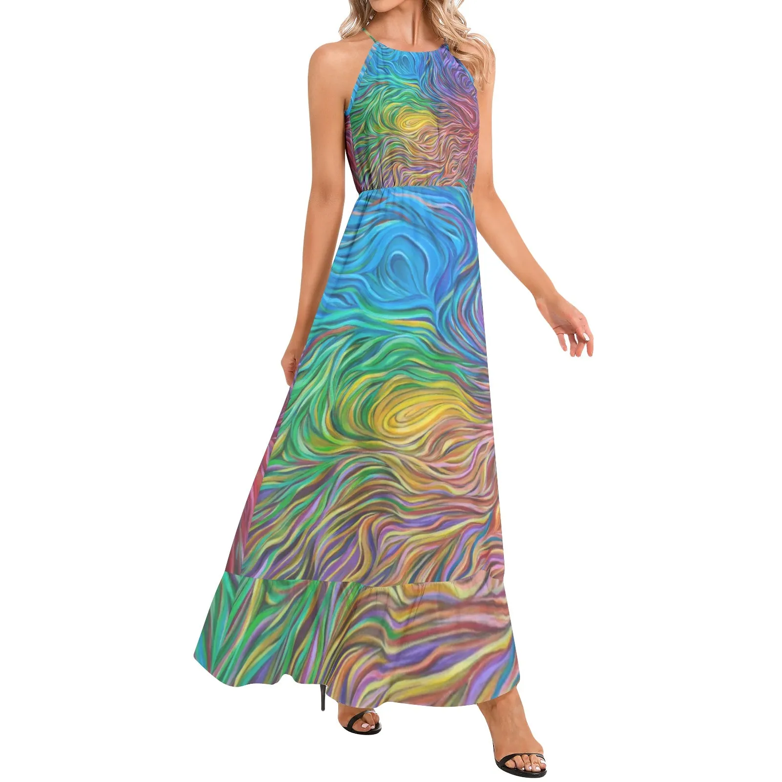 HOLY FUCK Ruffle Hem Halter Neck Maxi Dress | ARTFOOL