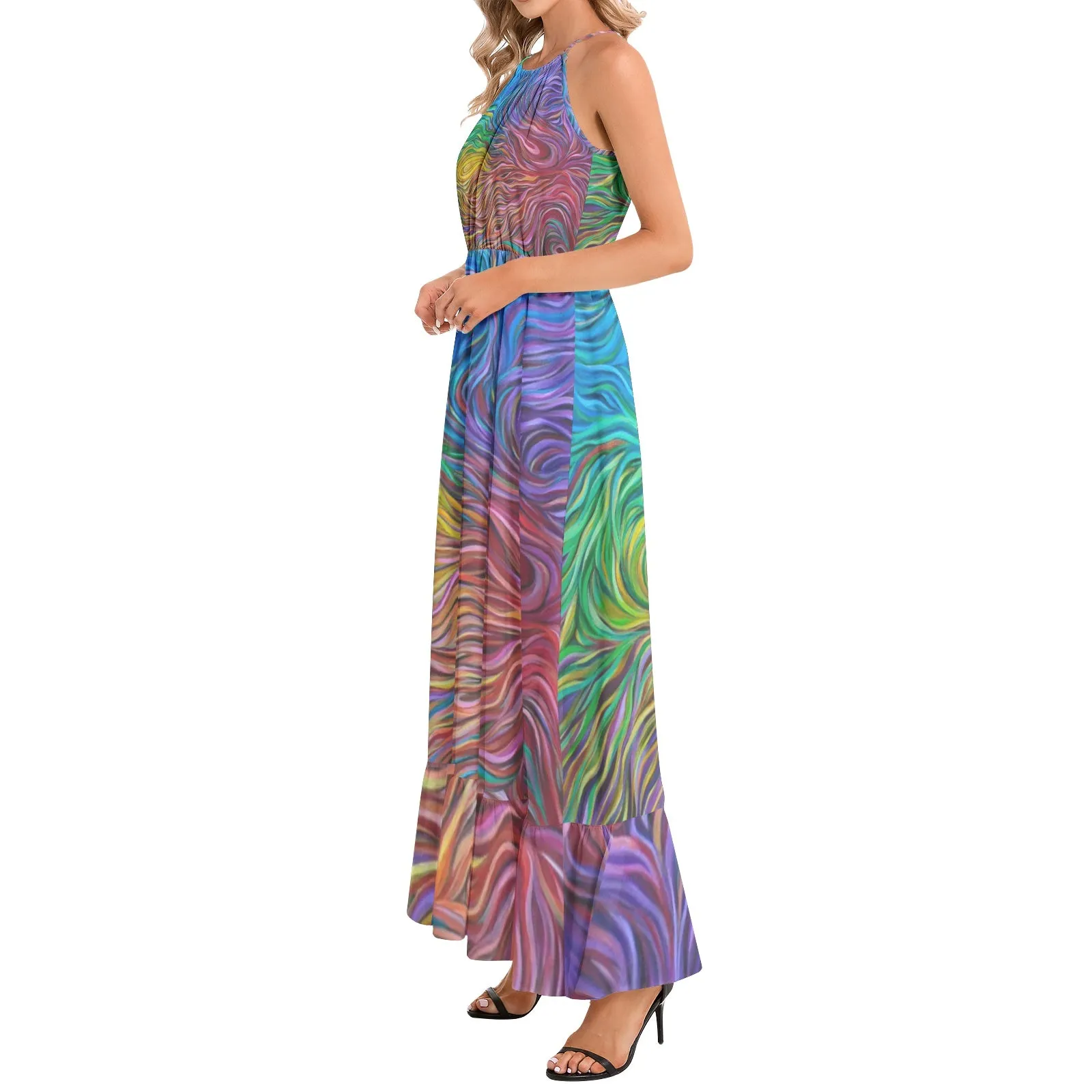 HOLY FUCK Ruffle Hem Halter Neck Maxi Dress | ARTFOOL