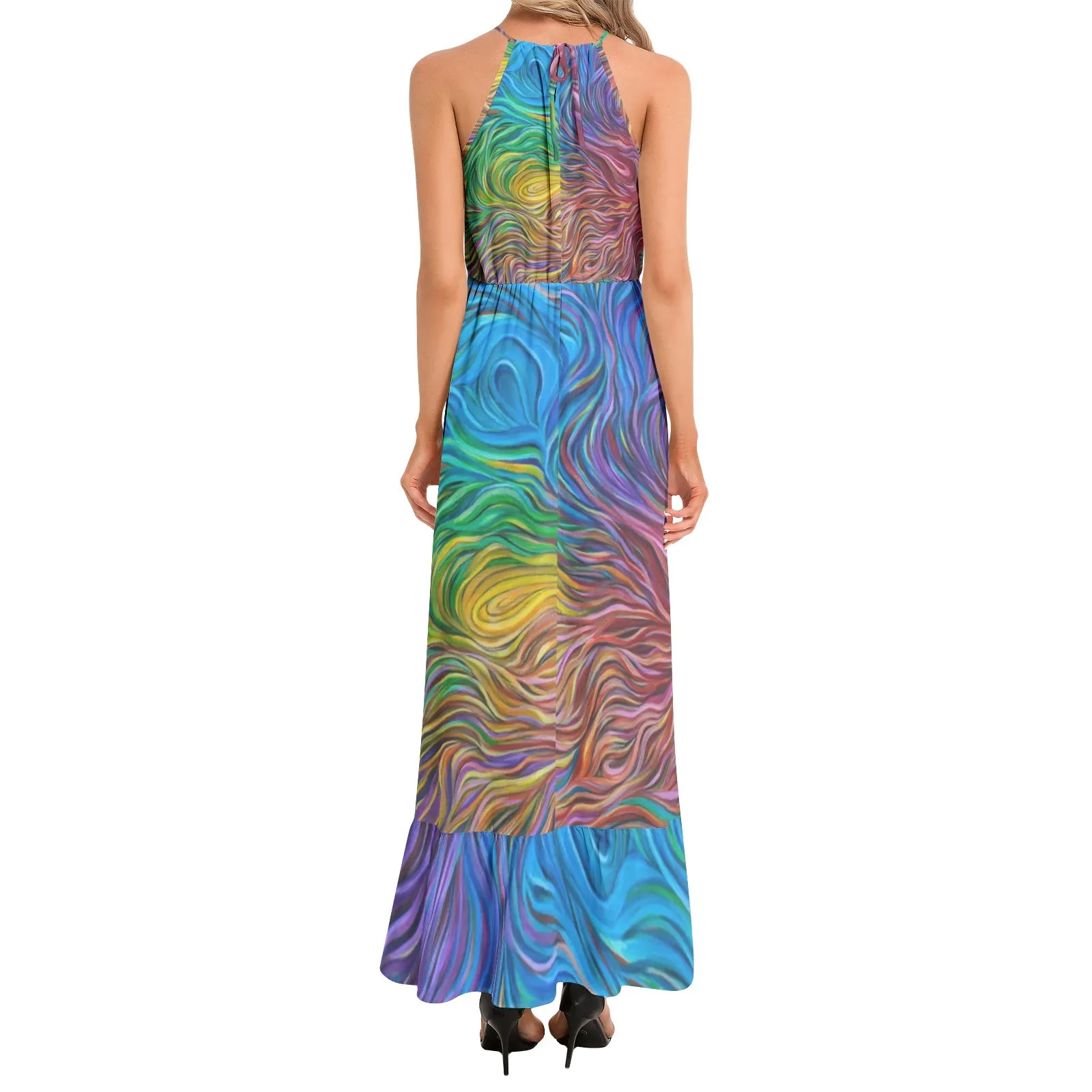 HOLY FUCK Ruffle Hem Halter Neck Maxi Dress | ARTFOOL