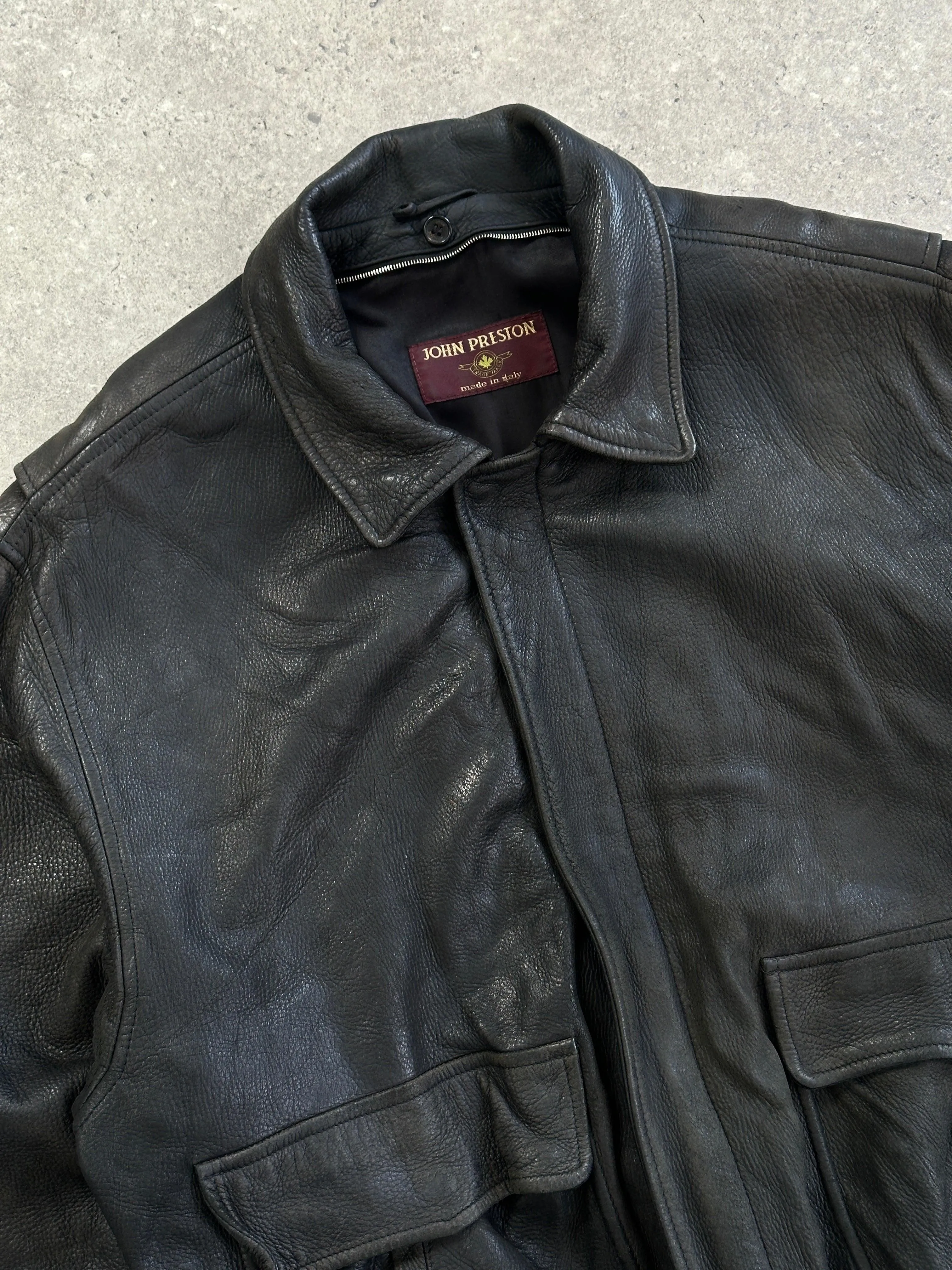 Italian Vintage Aged Leather Bomber Jacket - XL