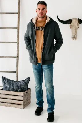 Jace Sherpa Lined Zippered Hoodie (Charcoal)