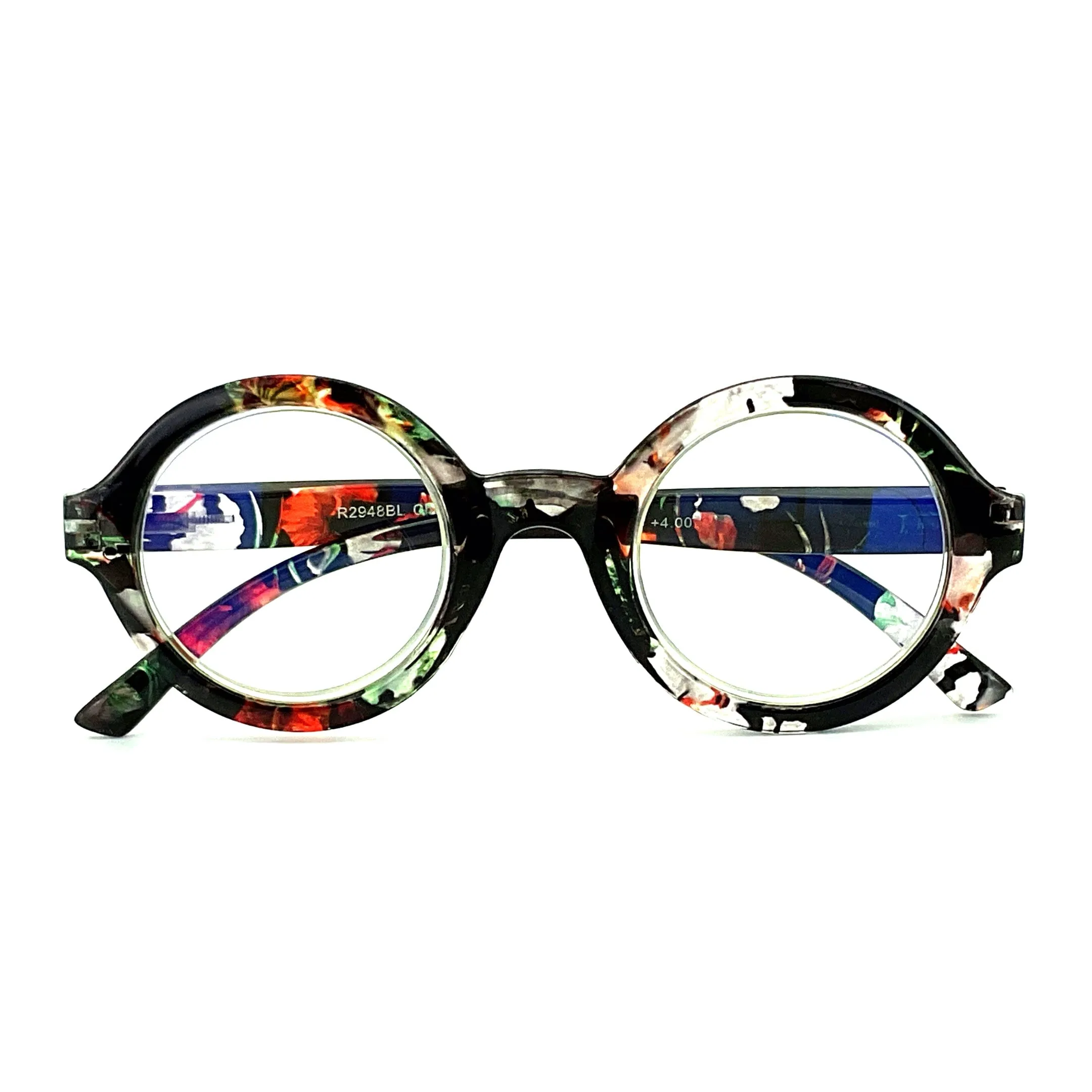 Jive Bomber Round Tye-Die & Fun Print Blue Light Blocking Reading Glasses