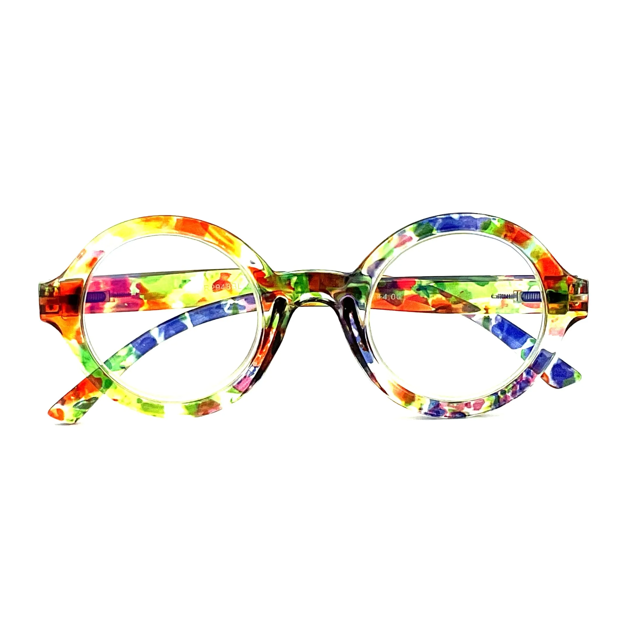 Jive Bomber Round Tye-Die & Fun Print Blue Light Blocking Reading Glasses