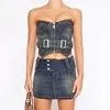 KittenAlarm - Lauretta Denim Strapless Top & Mini Skirt Set