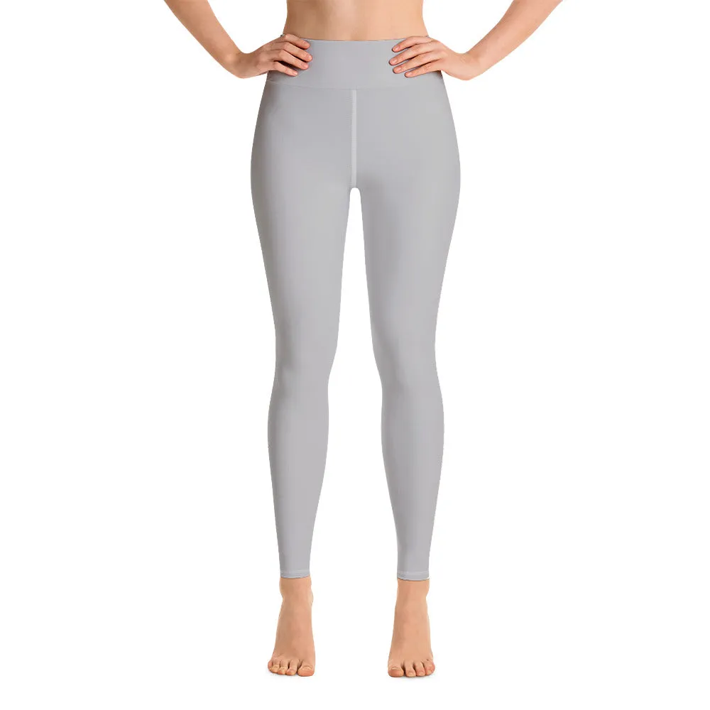 Light Grey Color Yoga Leggings, Solid Color Gray Women's Long Tights-Made in USA/EU/MX