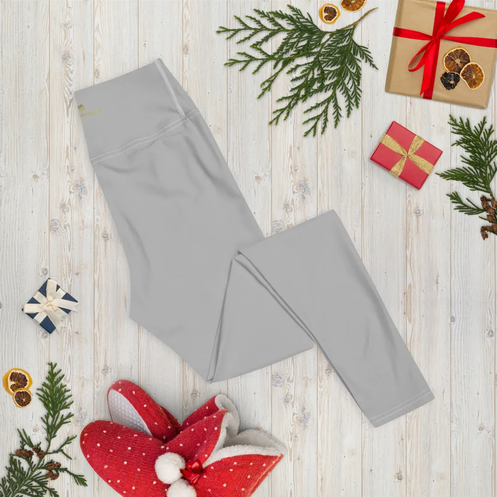 Light Grey Color Yoga Leggings, Solid Color Gray Women's Long Tights-Made in USA/EU/MX