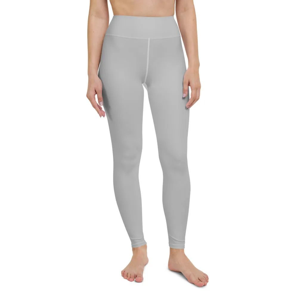 Light Grey Color Yoga Leggings, Solid Color Gray Women's Long Tights-Made in USA/EU/MX