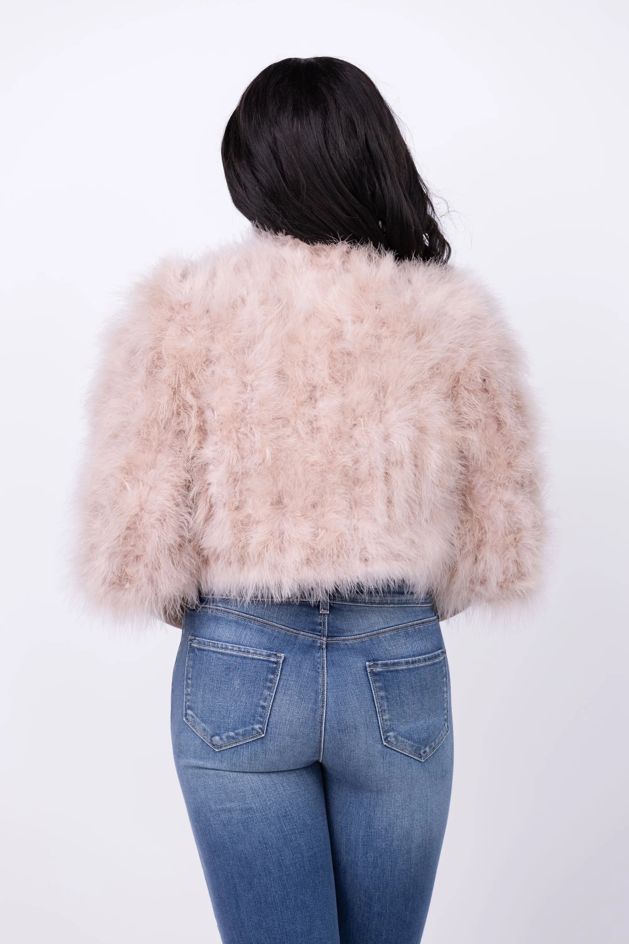 Linda Richards Feather Bolero Jacket in Blush