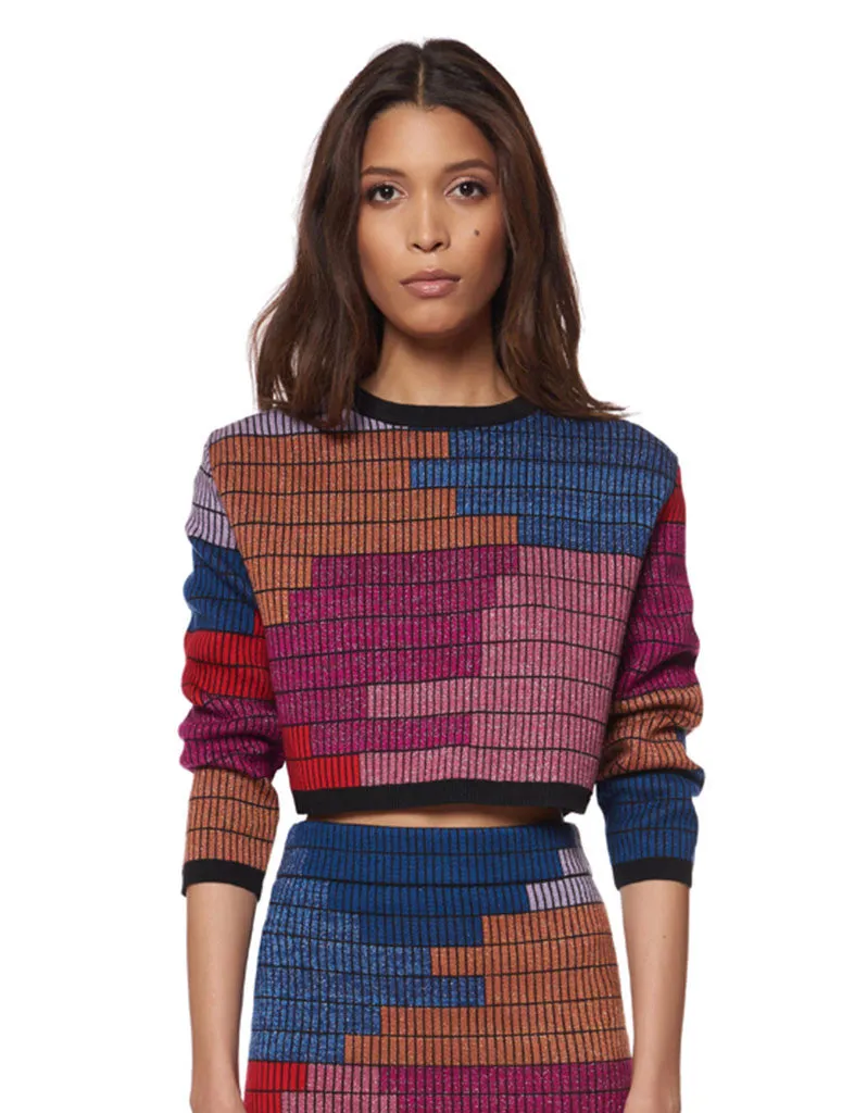 Mara Hoffman Radial Knit Cropped Sweater in Raspberry