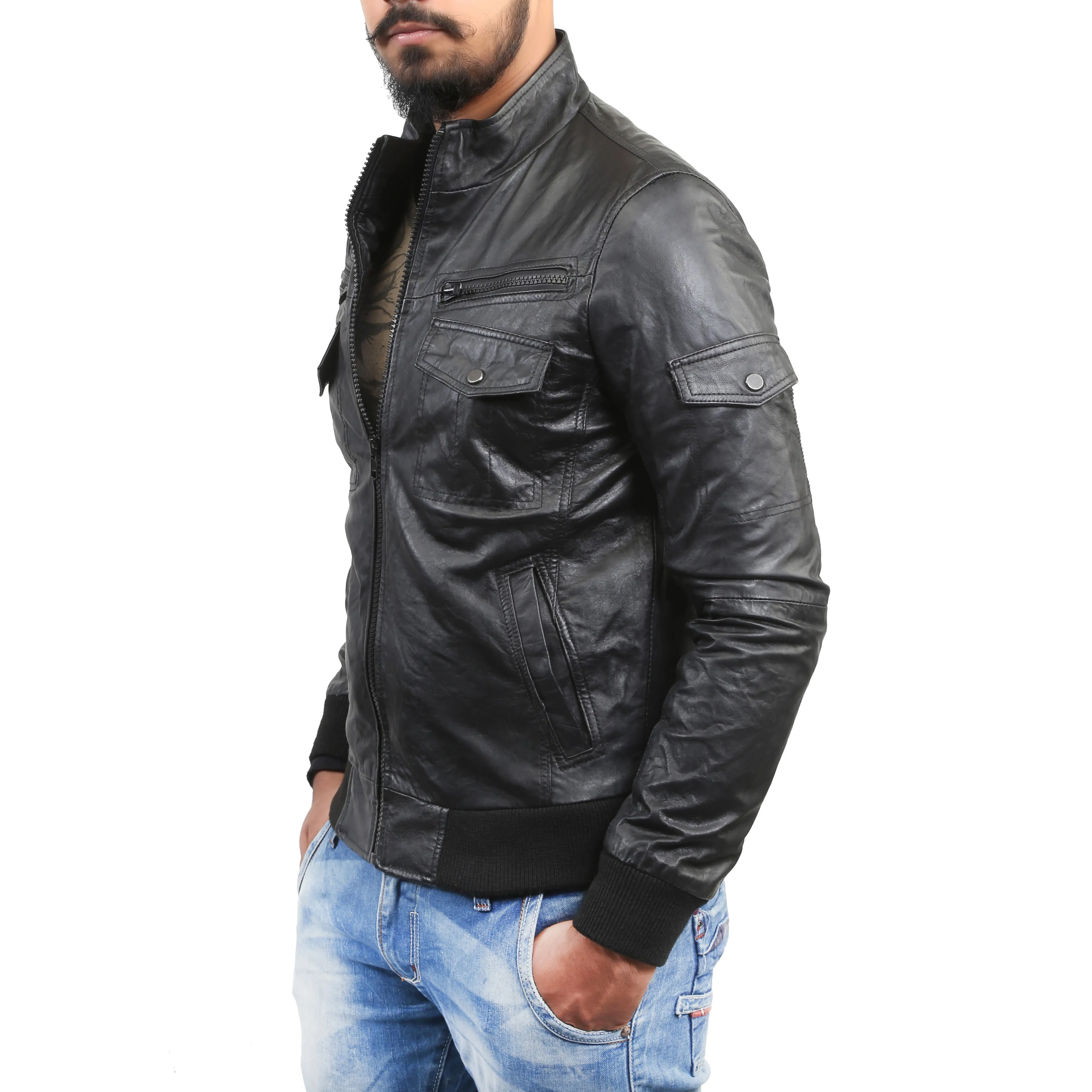 Men's Lamb Leather Black Biker Jacket By Brune & Bareskin