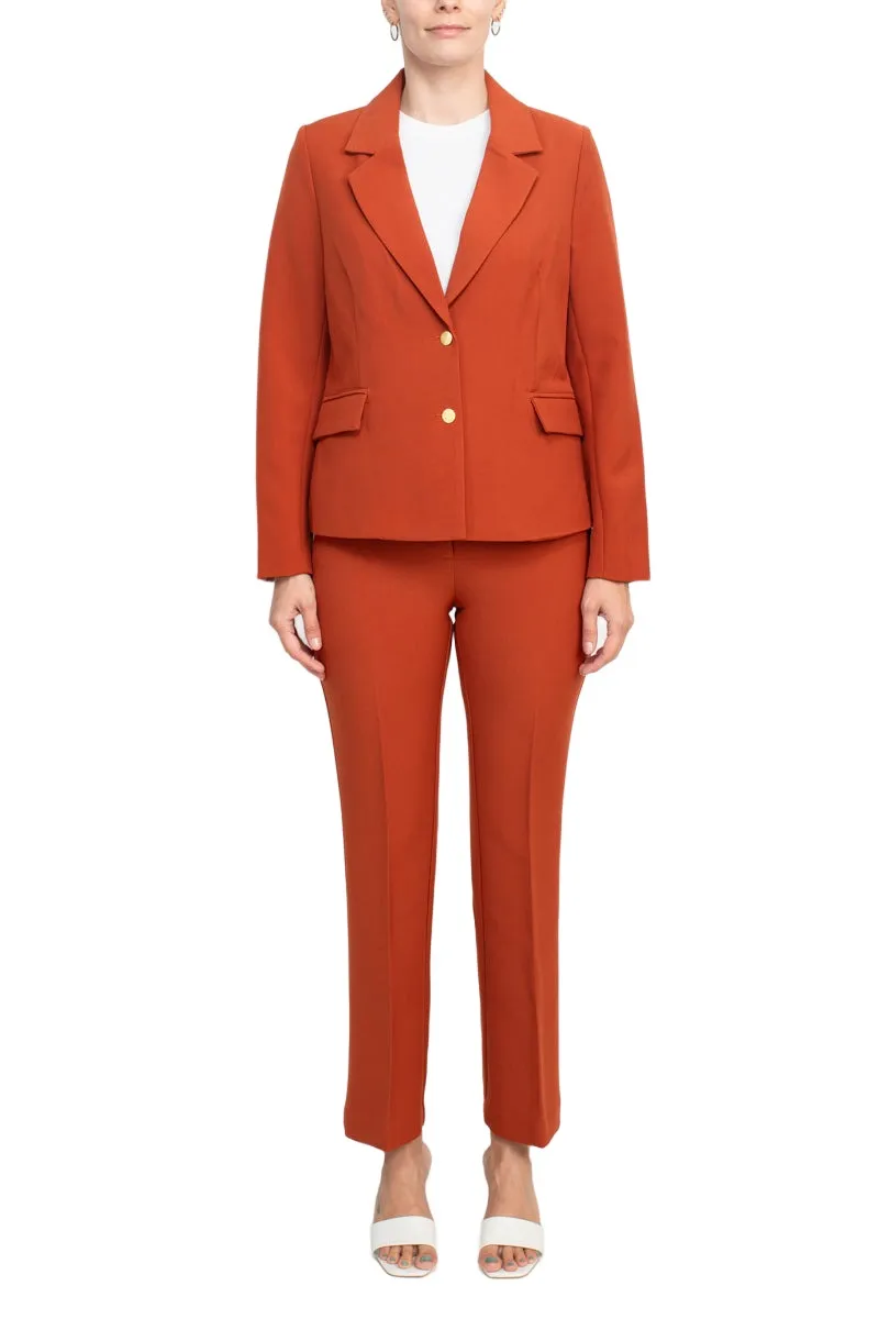 Nanette Lepore notched collar long sleeve two button closure twill jacket with bi-stretch straight pant