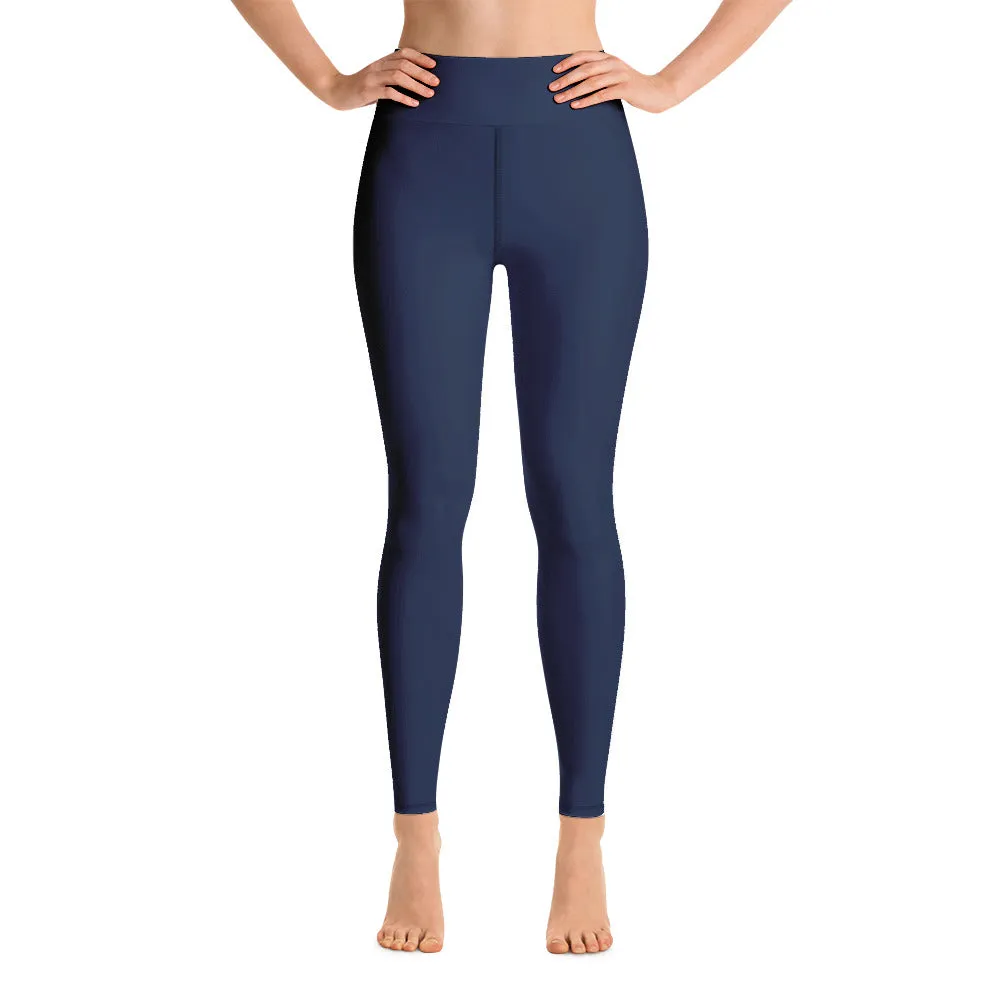 Navy Blue Solid Yoga Leggings, Best Dark Blue Color Women's Long Gym Tights-Made in USA/EU/MX