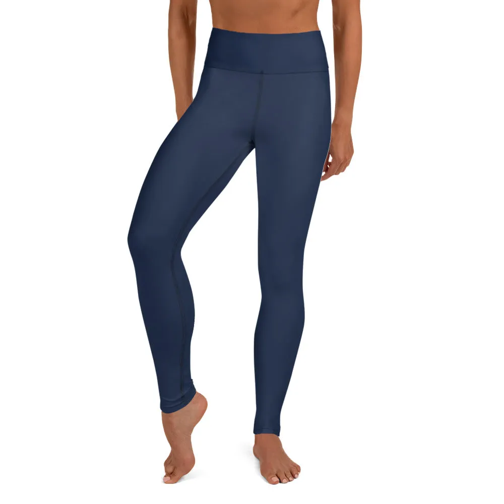 Navy Blue Solid Yoga Leggings, Best Dark Blue Color Women's Long Gym Tights-Made in USA/EU/MX