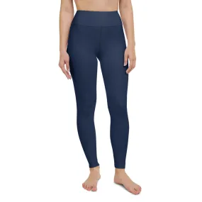 Navy Blue Solid Yoga Leggings, Best Dark Blue Color Women's Long Gym Tights-Made in USA/EU/MX