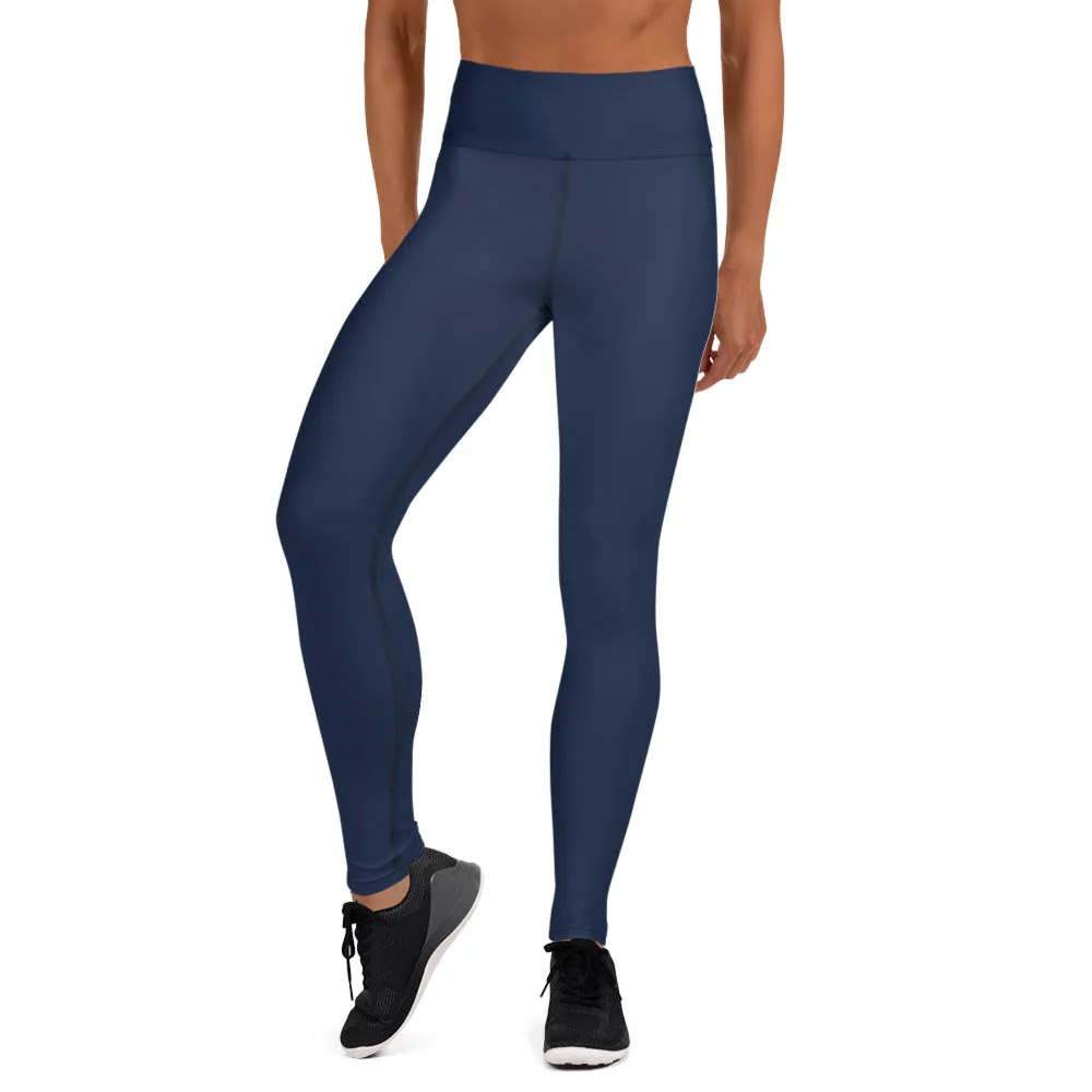 Navy Blue Solid Yoga Leggings, Best Dark Blue Color Women's Long Gym Tights-Made in USA/EU/MX