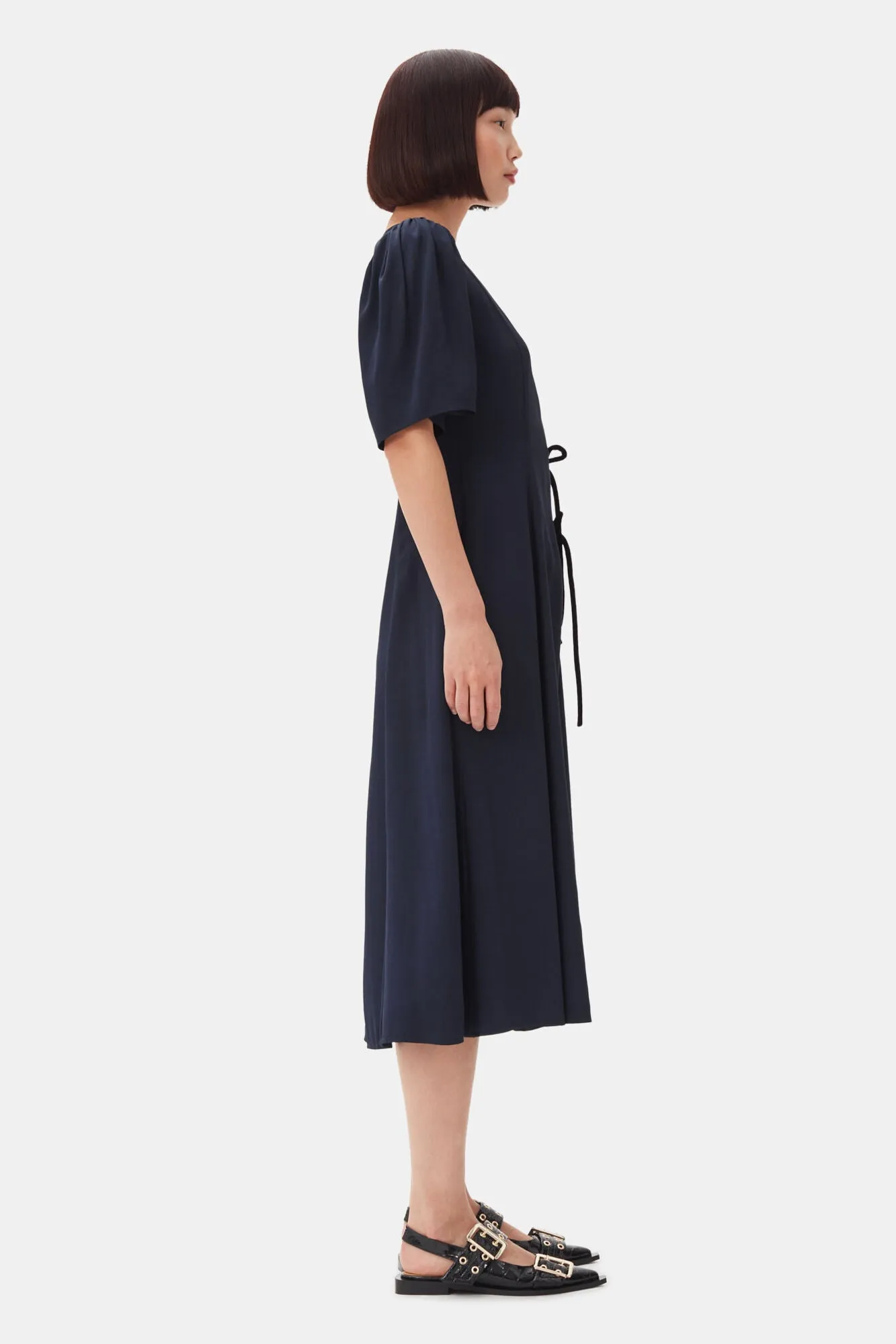 Navy Blue Wrap Midi Dress