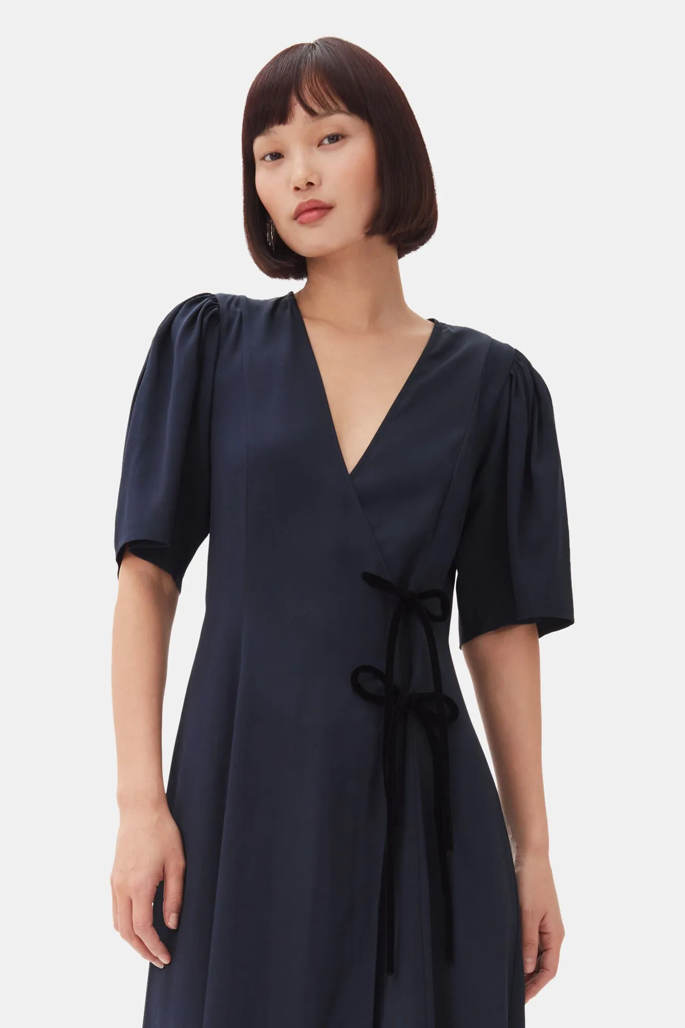 Navy Blue Wrap Midi Dress