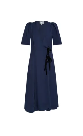 Navy Blue Wrap Midi Dress