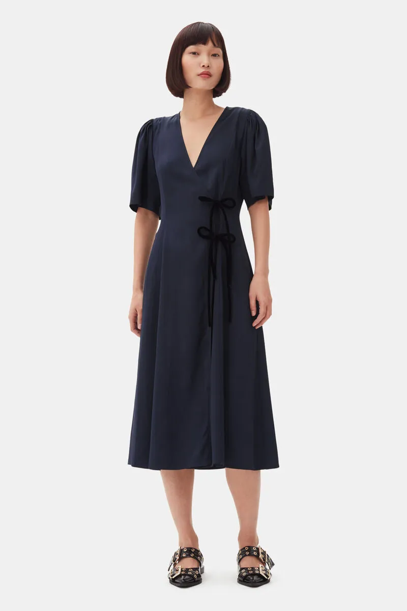 Navy Blue Wrap Midi Dress