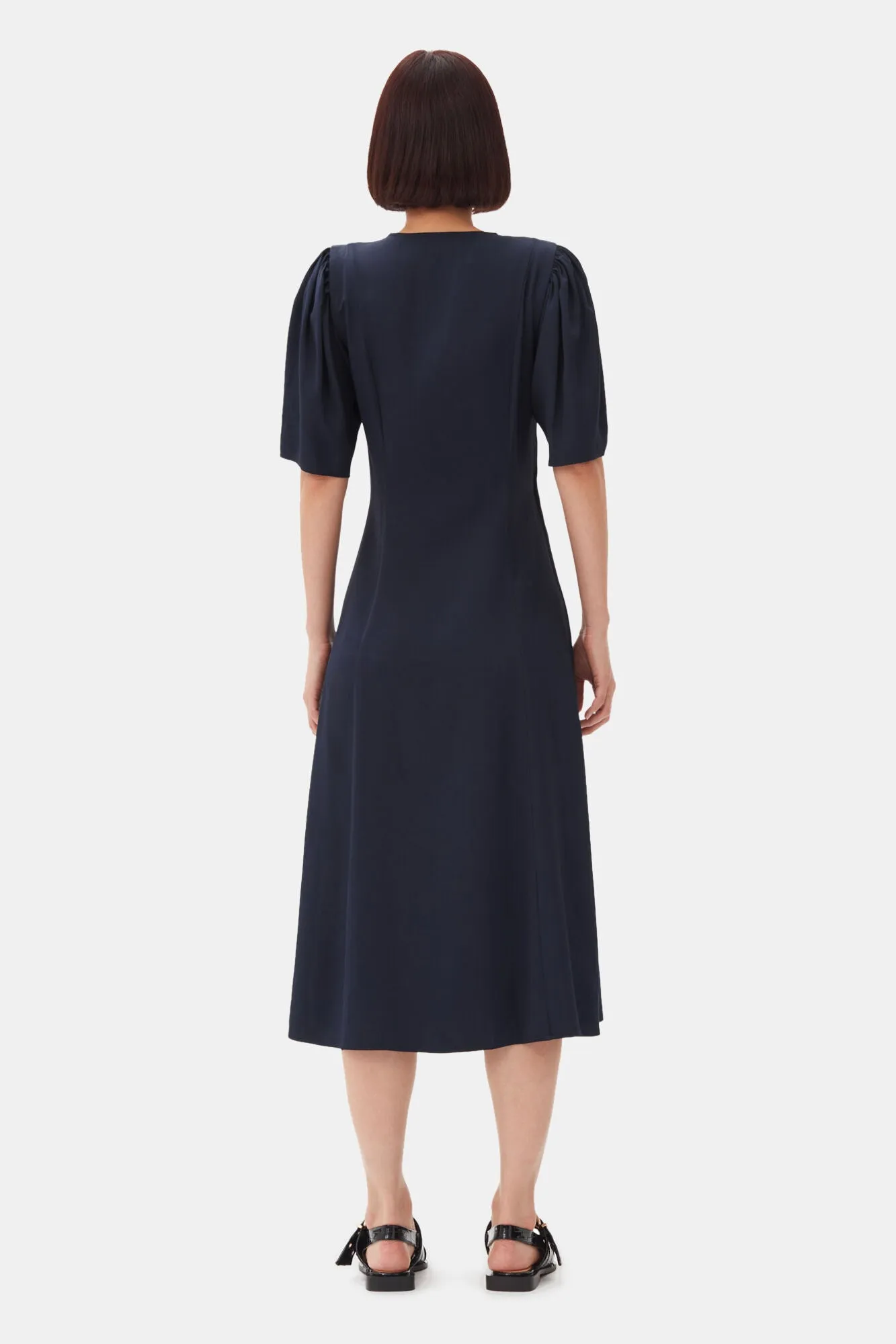 Navy Blue Wrap Midi Dress