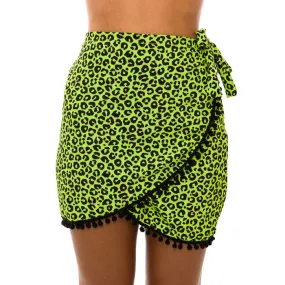 Neon Green Jaguar Swim Cover Up Pareo Skirt