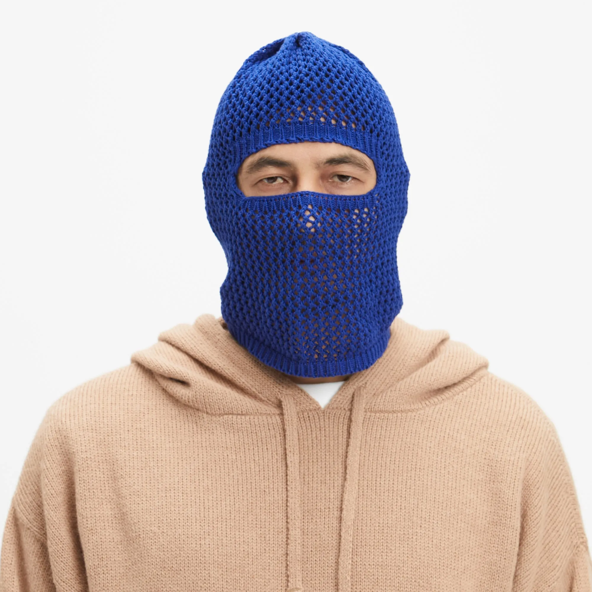 Open Knit Ski Mask - Royal Blue Cotton