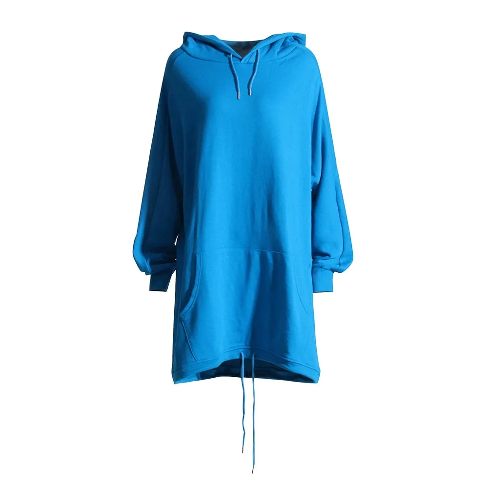 Patchwork Pocket Solid Sweatshirt For Women Hooded Collar Long Sleeve Casual Loose Sweatshirts Female Clothing