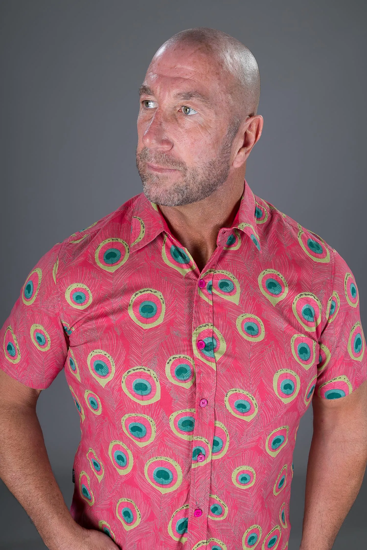 Peacock Print Cotton Slim and Regular Fit Mens Hawaiian Shirt Short Sleeve