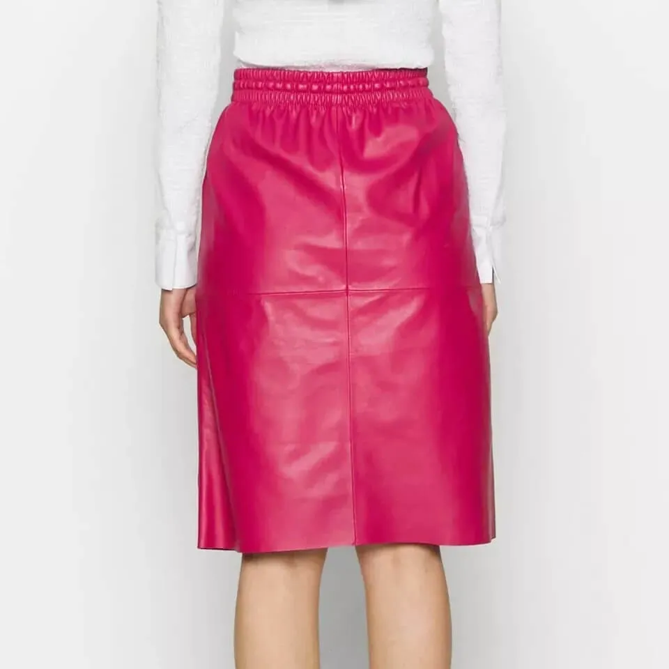 Pink Women’s Midi Leather Skirt - Perfect for Ladies’ Fashion