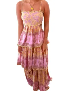 Pom Pom Paradise: 3-Tiered Maxi Dress with Adjustable Straps