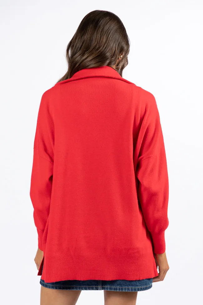 Pulling Heartstrings Red Quarter Zip Pullover