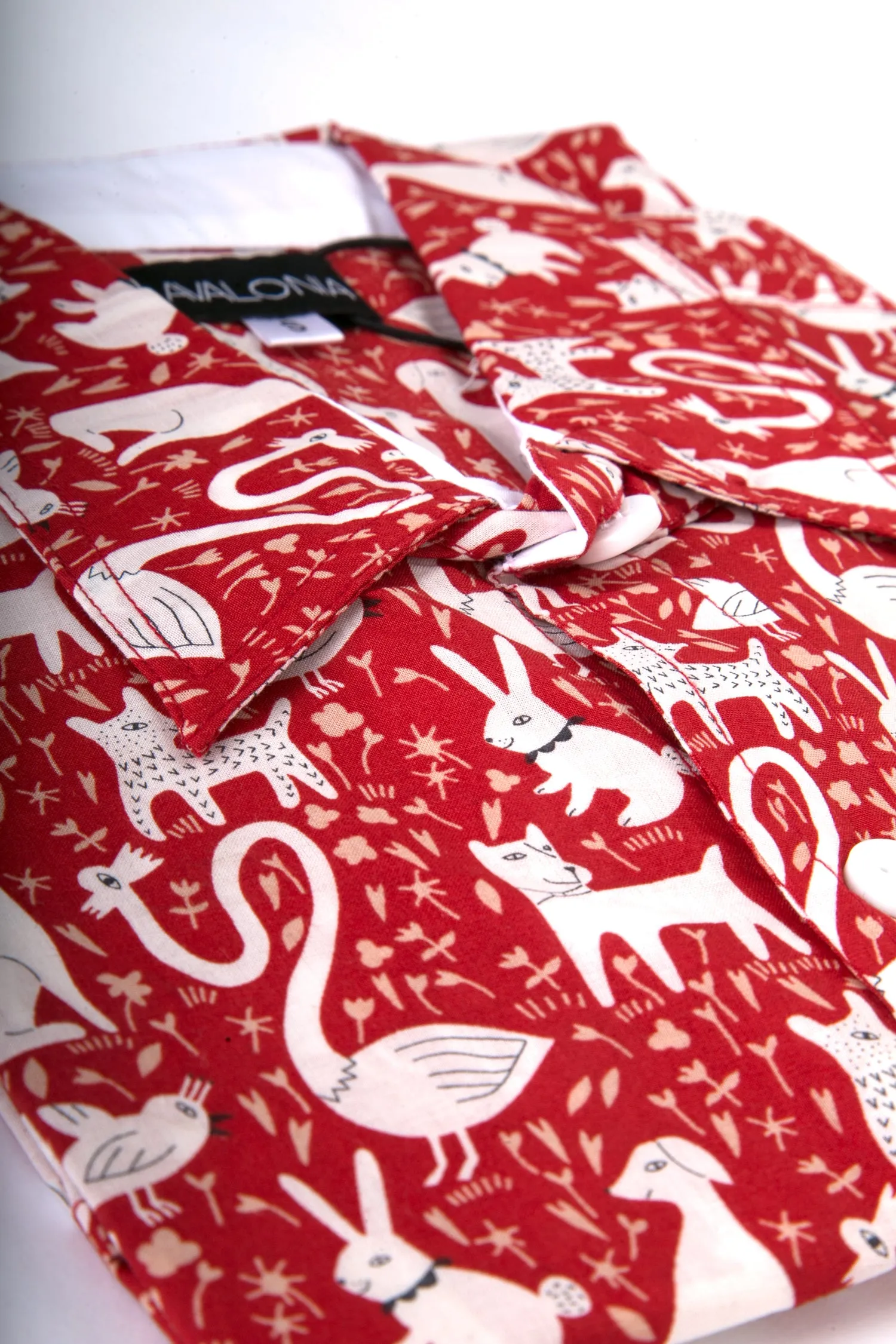 Red Rabbit Dog Swan Print Cotton Slim Fit Mens Shirt Long Sleeve