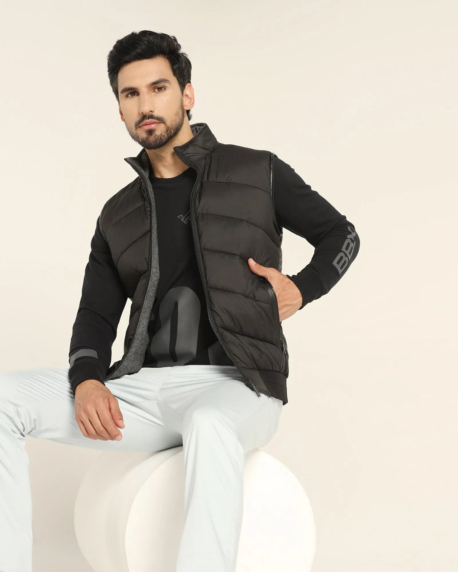 Reversible Black Solid Zipper Jacket - Cabe