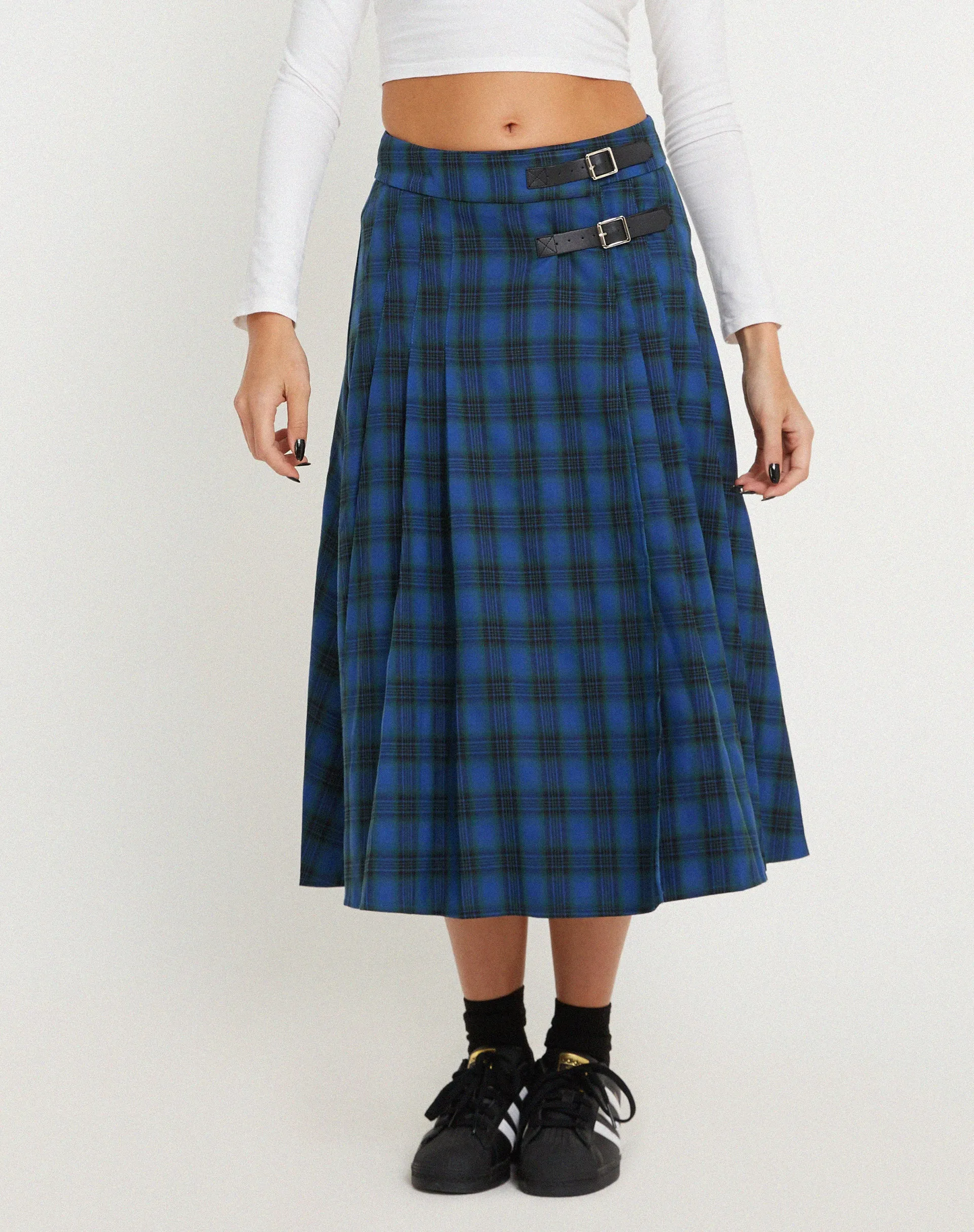 Rigifa Midi Skirt in Tartans Blue Grey