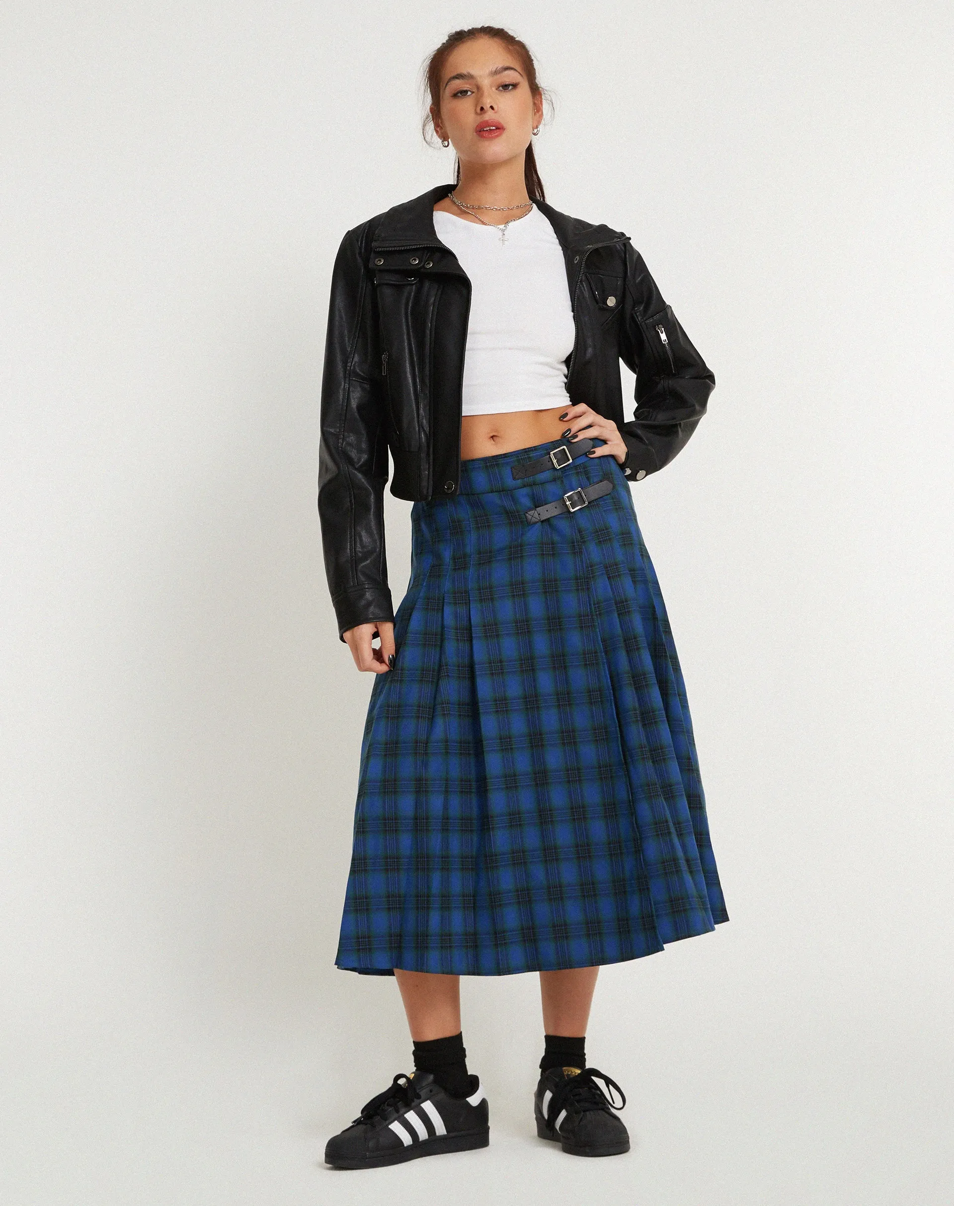 Rigifa Midi Skirt in Tartans Blue Grey