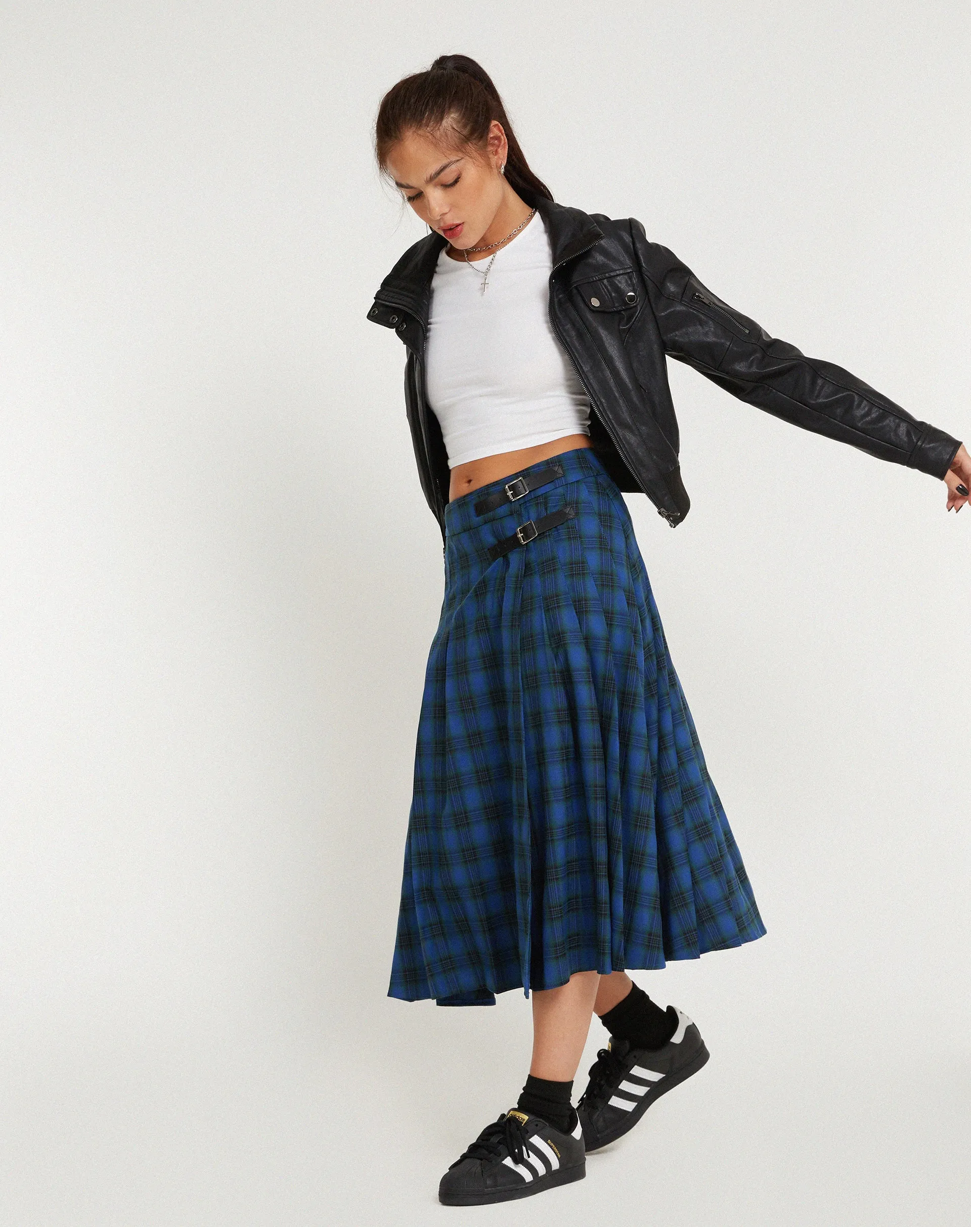 Rigifa Midi Skirt in Tartans Blue Grey